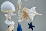 Handmade Sea Animals Crib Mobile In Neutral Tones - Baby Mobile Ocean - Rolirka