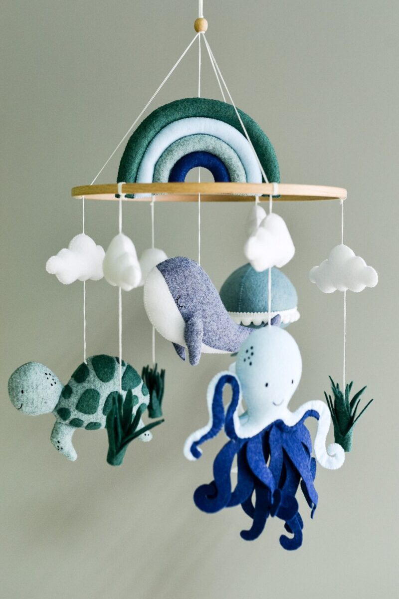 Whale, Octopus & Turtle Nursery Decor - Baby Mobile Ocean - Rolirka