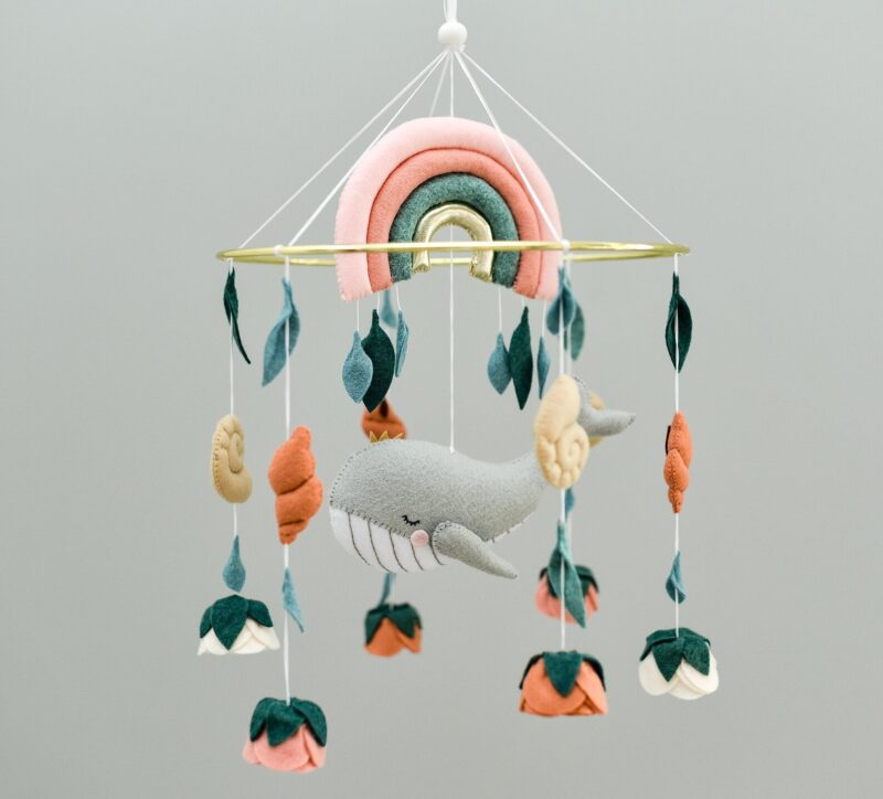 Whale & Floral Crib Decoration- Baby Mobile Ocean - Rolirka