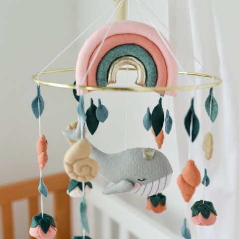 Whale & Floral Crib Decoration- Baby Mobile Ocean - Rolirka