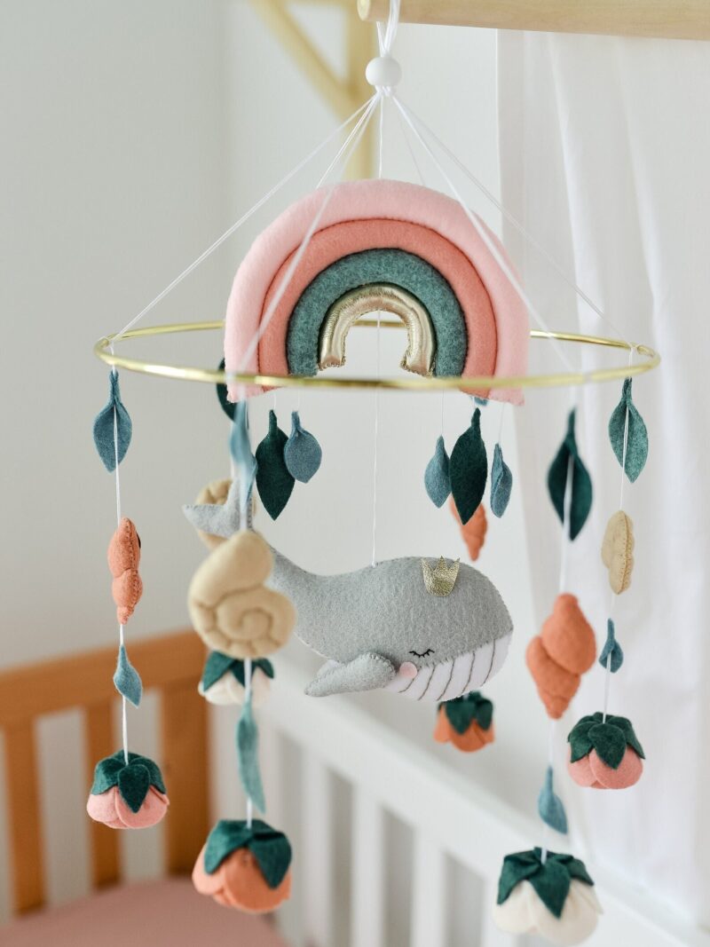 Whale & Floral Crib Decoration- Baby Mobile Ocean - Rolirka