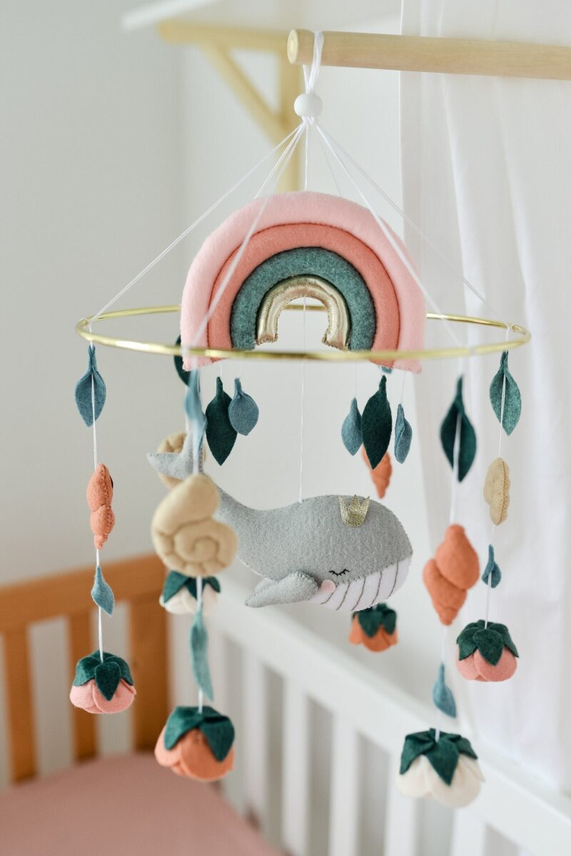 Whale & Floral Crib Decoration- Baby Mobile Ocean - Rolirka