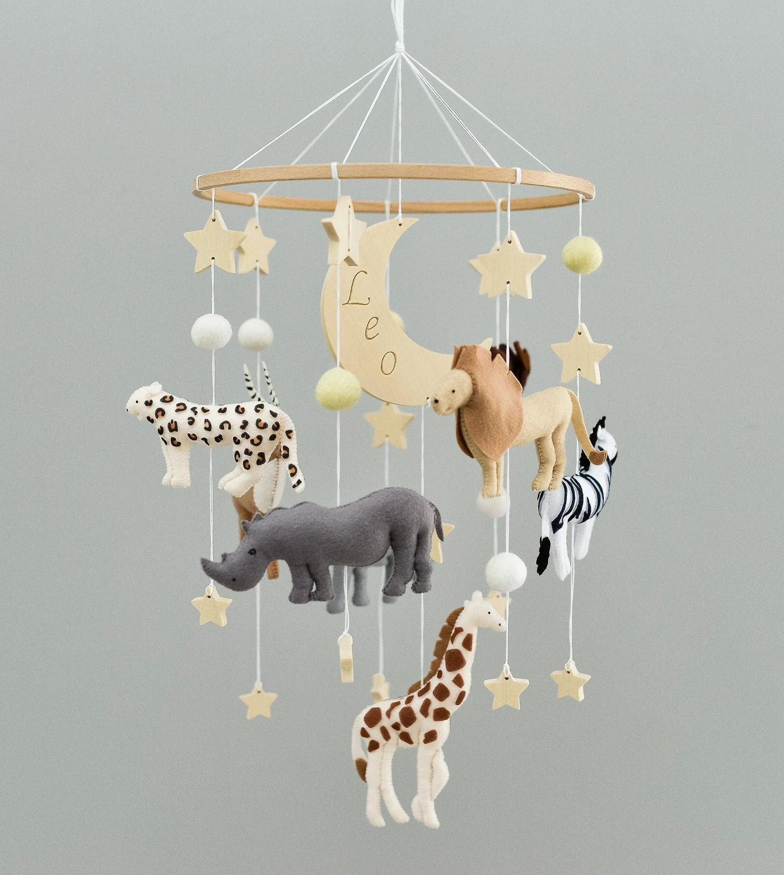 Giraffe, Rhino, Lion & Star Details - Baby Mobile Safari - Rolirka