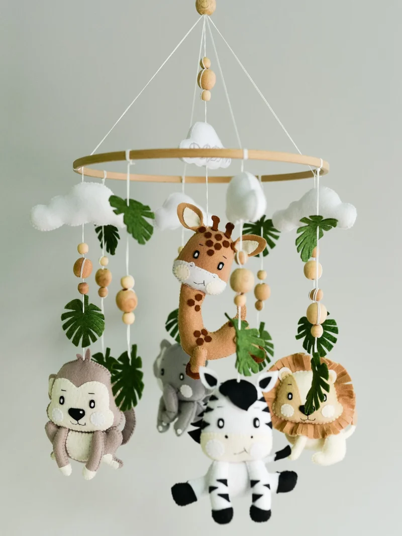 Giraffe, Zebra, Elephant & Nature Accents - Baby Mobile Safari - Rolirka