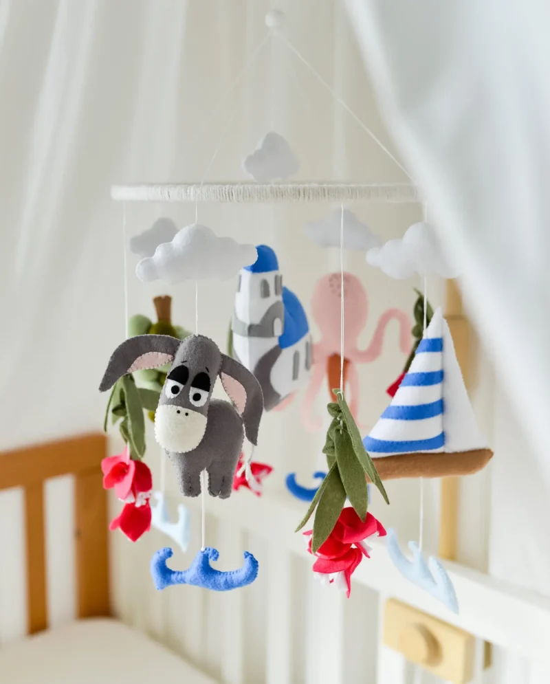 Greece Ocean Nursery Decor with Octopus, Grapes & Olive Leaves - Baby Mobile Ocean - Rolirka