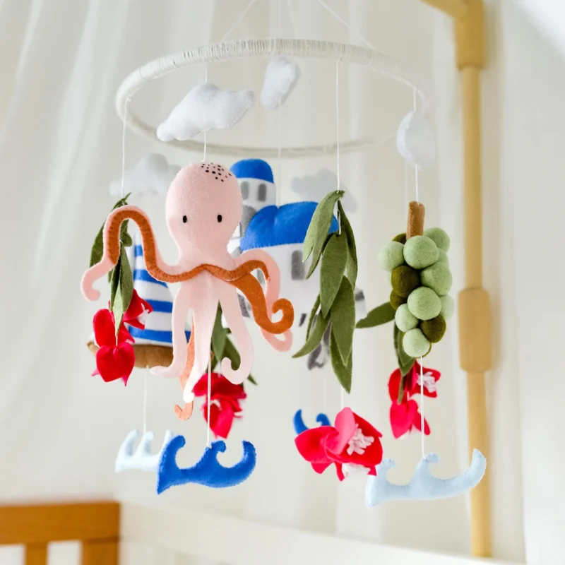 Greece Ocean Nursery Decor with Octopus, Grapes & Olive Leaves - Baby Mobile Ocean - Rolirka