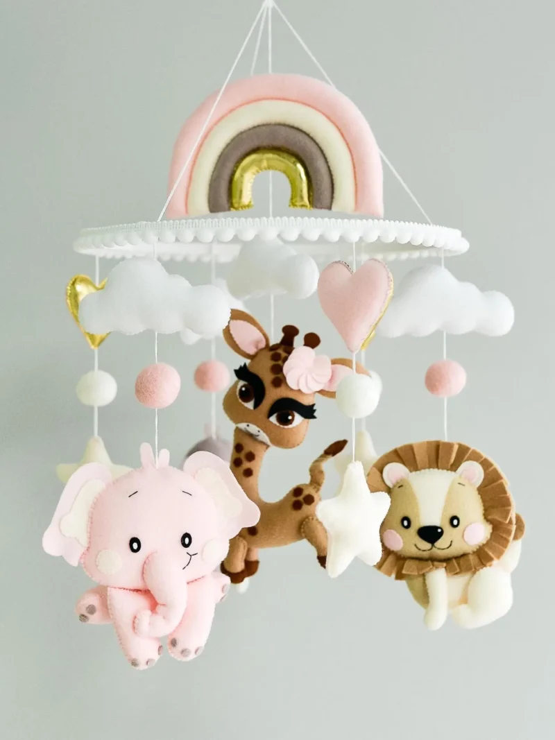 Giraffe, Elephant, Lion & Rainbow - Baby Mobile Safari - Rolirka