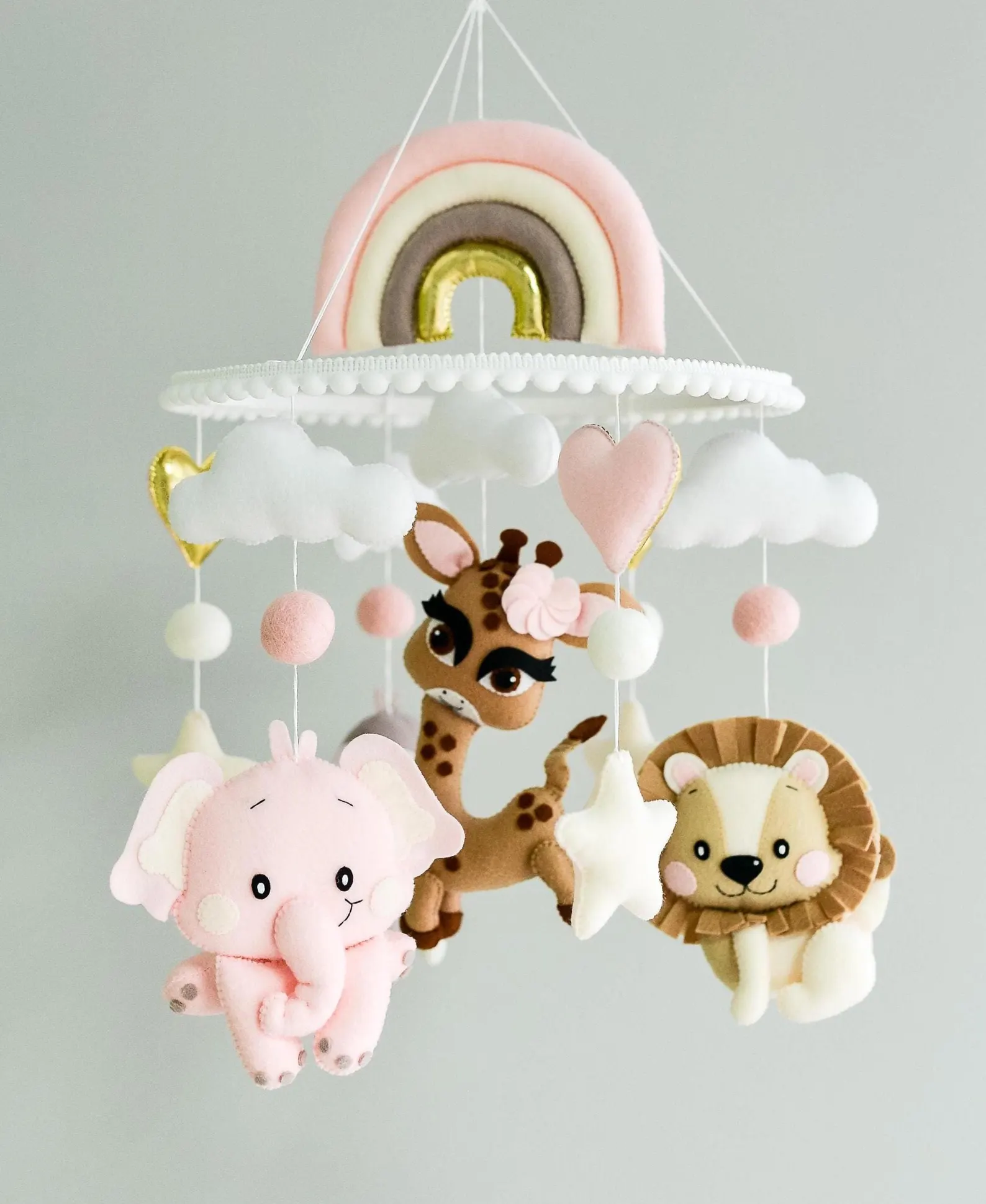Giraffe, Elephant, Lion & Rainbow - Baby Mobile Safari - Rolirka